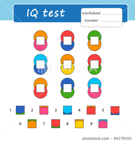 Logic game for children. Iq Test. Insert the numbers into the empty squares. Vector illustration. Find the missing part 94270501