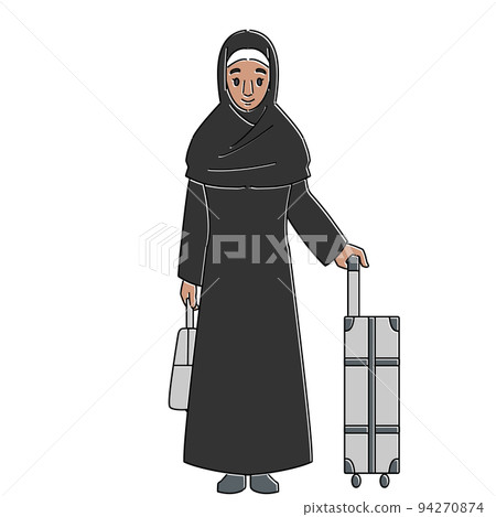 Smiling inbound Muslim woman without mask 94270874