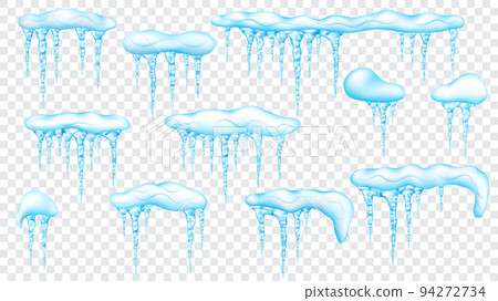 Set of snowdrifts with translucent icicles 94272734