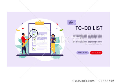 Checklist, to-do list landing page. Business idea, planning or coffee break. Vector illustration. Flat style. 94272756