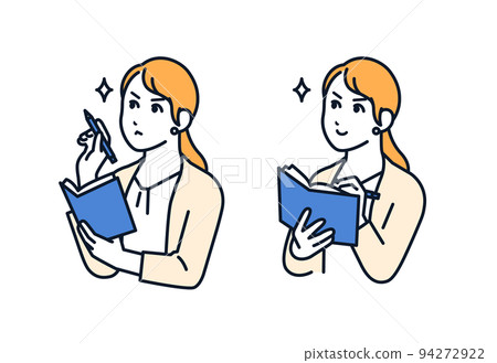 一個穿著西裝的女人做筆記的矢量插圖素材 94272922