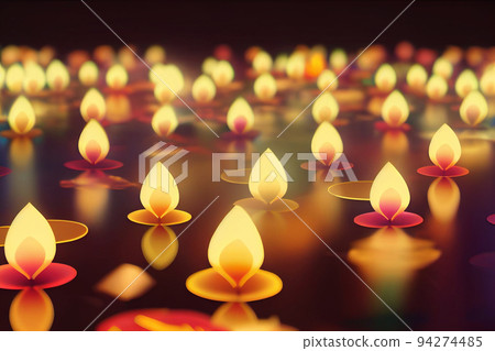 Diwali festival of lights holiday background. Diya oil lamp and candles. Neural network generated art. Digitally generated image 94274485