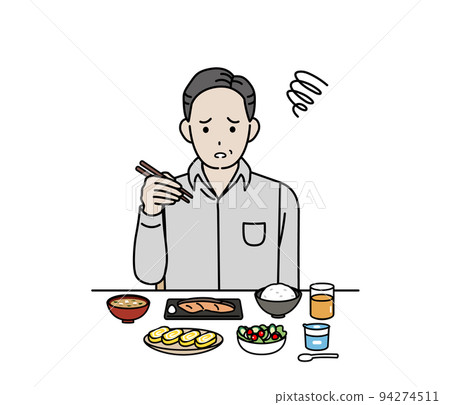 沒胃口 吃不下 味覺障礙 中年男子 進餐 飲食失調 夏季疲勞 插畫 沒胃口 吃不下 味覺障礙 中年男子 進餐 飲食失調 夏季疲勞 插畫 94274511