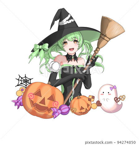A girl with green twintails in a witch costume A girl with green twintails in a witch costume 94274850