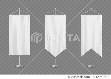 Mockup white long pennants on stands. 94274938