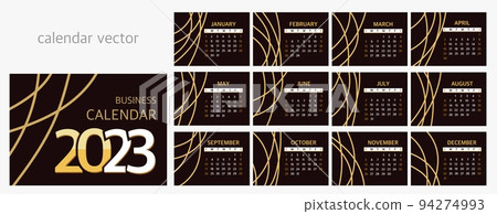 Calendar 2023 Planner template, the beginning of the week on Sunday. Vector illustration on a black background Calendar 2023 Planner template, the beginning of the week on Sunday. Vector illustration on a black background 94274993