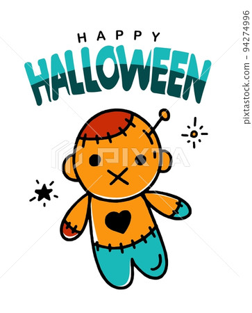 Halloween Greeting Card Poster Banner with Voodoo Doll Vector Design Illustration Doodle Style on White Background Halloween Greeting Card Poster Banner with Voodoo Doll Vector Design Illustration Doodle Style on White Background 94274996
