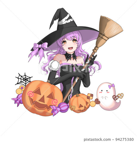 穿著女巫服裝的紫色捲髮女孩 94275380