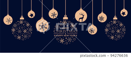 merry christmas card with hanging ball decoration - Stock Illustration ...