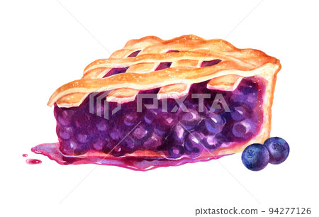 Watercolor isolated illustration of Blueberry Pie  94277126