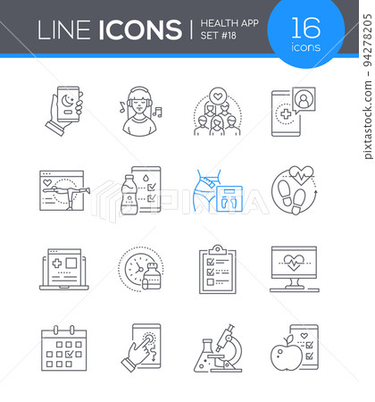 Healthcare mobile app - line design style icons set Healthcare mobile app - line design style icons set 94278205