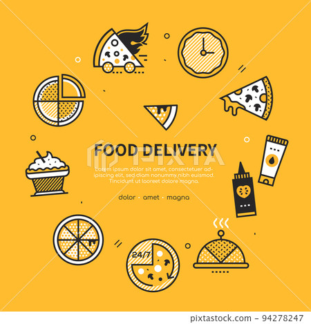 Food delivery - vector line design style poster Food delivery - vector line design style poster 94278247