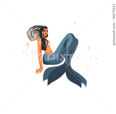 Hand drawn vector stock abstract flat graphic illustration with zodiac astrological contemporary sign Capricorn with beauty magic female character,cartoon artistic design isolated on white background Hand drawn vector stock abstract flat graphic illustration with zodiac astrological contemporary sign Capricorn with beauty magic female character,cartoon artistic design isolated on white background 94279331