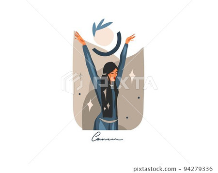Hand drawn vector stock abstract flat graphic illustration with zodiac astrological contemporary sign Cancer with beauty magic female character,cartoon artistic design isolated on white background Hand drawn vector stock abstract flat graphic illustration with zodiac astrological contemporary sign Cancer with beauty magic female character,cartoon artistic design isolated on white background 94279336