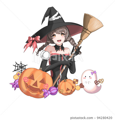 [Natural hair color] Girl with red braids in a witch costume 94280420