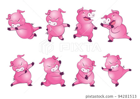 Cute pigs cartoon character cheerful funny dancing many actions Cute pigs cartoon character cheerful funny dancing many actions 94281513