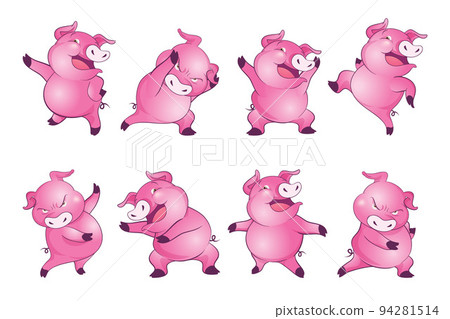 Cute pigs cartoon character cheerful funny dancing many actions Cute pigs cartoon character cheerful funny dancing many actions 94281514