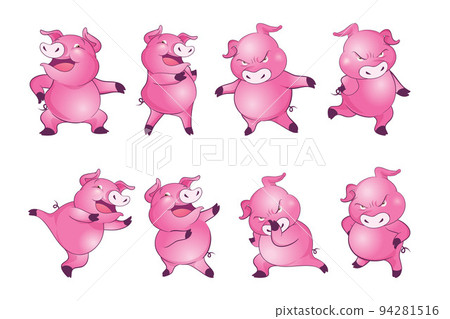 Cute pigs cartoon character cheerful funny dancing many actions Cute pigs cartoon character cheerful funny dancing many actions 94281516