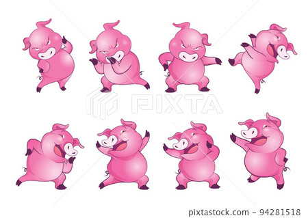 Cute pigs cartoon character cheerful funny dancing many actions 94281518
