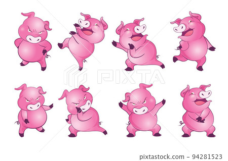 Cute pigs cartoon character cheerful funny dancing many actions Cute pigs cartoon character cheerful funny dancing many actions 94281523