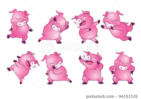 Cute pigs cartoon character cheerful funny dancing many actions Cute pigs cartoon character cheerful funny dancing many actions 94281526