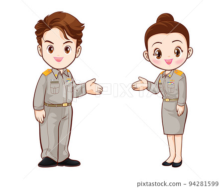 Thai government officers in uniform couple cartoon character 94281599