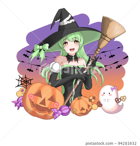 [With background] Green long hair girl who cosplayed as a witch 94281632