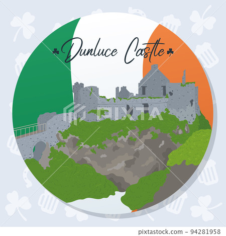 Colored irish sticker with dunluce castle landmark Vector 94281958