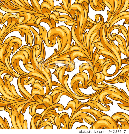 Decorative floral seamless pattern in baroque style. Golden curling plant. Decorative floral seamless pattern in baroque style. Golden curling plant. 94282347