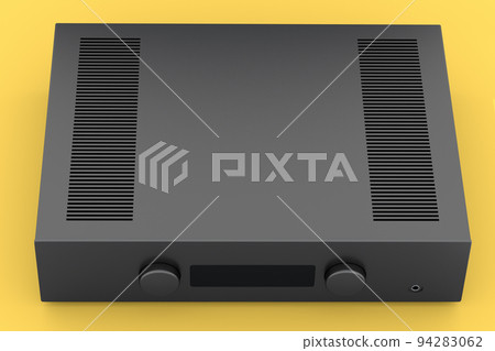 HiFi system with turntable and amplifier for home theater on yellow background. 94283062