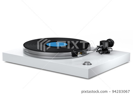Vinyl record player or DJ turntable with retro vinyl disk on white background. 94283067