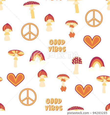 Magic psychedelic drug mushrooms, Chamomile, rainbow seamless pattern. Psychedelic hallucination. 60-70s hippie Magic psychedelic drug mushrooms, Chamomile, rainbow seamless pattern. Psychedelic hallucination. 60-70s hippie 94283285