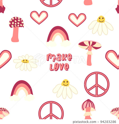 Magic psychedelic drug mushrooms, Chamomile, rainbow seamless pattern. Psychedelic hallucination. 60-70s hippie Magic psychedelic drug mushrooms, Chamomile, rainbow seamless pattern. Psychedelic hallucination. 60-70s hippie 94283286