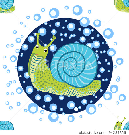 Snail, sea inhabitants seamless pattern, beautiful character among seashells, seaweed, starfish, sea animals of wildlife 94283836