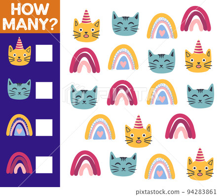 How many Cat, game for children. printable worksheet 94283861