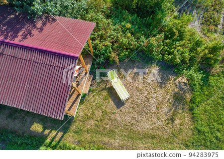 Drone view over summer gazebo for rest, Ukraine. Drone view over summer gazebo for rest, Ukraine. 94283975