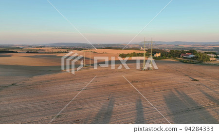 Fields erosion damage soil drone aerial inappropriately managed soil earth land degradation ground of topsoil arable land. Poor farming without trees and draws. Intensive agriculture damages Europe 94284333