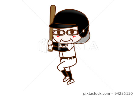 (Whole body oblique) An elderly woman holding a bat and enjoying baseball 94285130