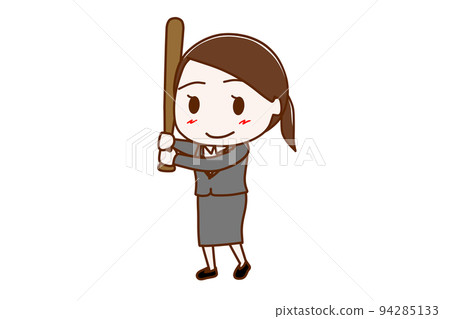 (Whole body oblique) A woman in a suit holding a bat and enjoying baseball 94285133
