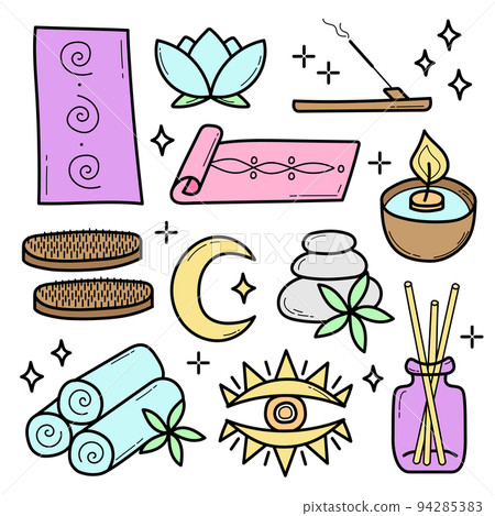 Vector set of spa and yoga icons. Sketch or doodle style on white. 94285383