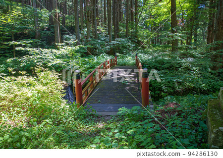 Mirokuji Temple on Mt. Kasho, approach to the temple near the main gate, early summer season Mirokuji Temple on Mt. Kasho, approach to the temple near the main gate, early summer season 94286130
