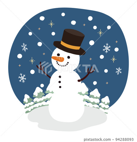 Snowman hat snow crystal fir tree night 94288093