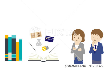 Concept illustration of financial literacy, men and women learning knowledge of money (white background, vector, clipping) Concept illustration of financial literacy, men and women learning knowledge of money (white background, vector, clipping) 94288322