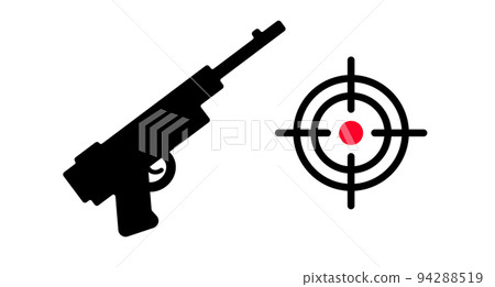 槍和槍瞄準具圖標集。槍戰或戰爭。向量。 94288519