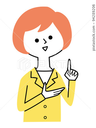 A woman in a suit explaining a point 94289206