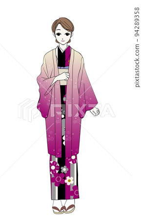 A woman in Japanese clothes wearing a haori 94289358
