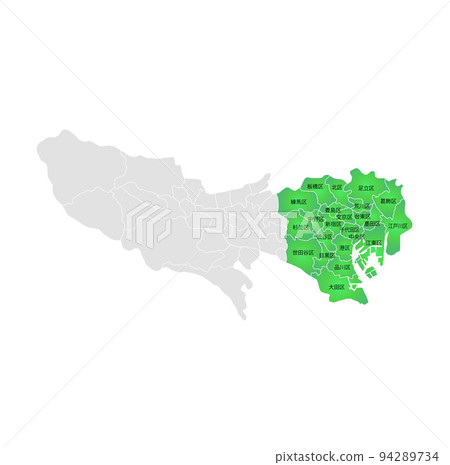 Tokyo Metropolitan area and 23 ward map 94289734
