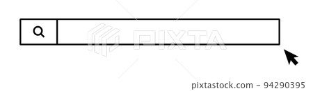 具有寬輸入空間的搜索框。 Web 搜索欄和鼠標光標。互聯網搜索引擎。是 94290395