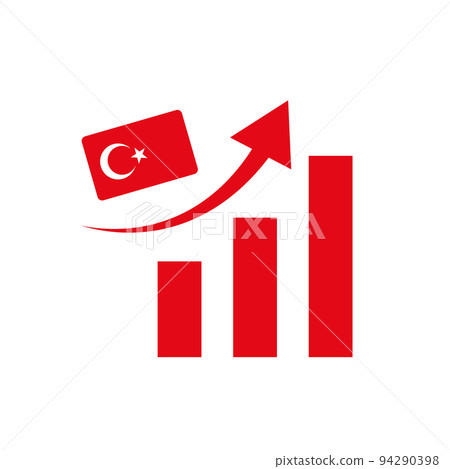 Turkish flag and rising bar graph icon. vector. Turkish flag and rising bar graph icon. vector. 94290398