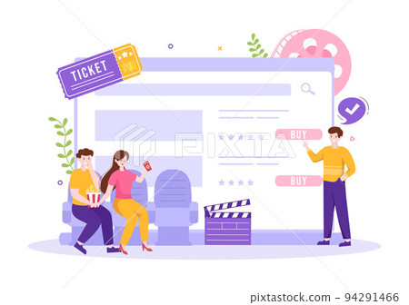 Cinema Ticket Movie for Film Entertainment, Popcorn and Strip Cinematography Template Hand Drawn Cartoon Flat Illustration Cinema Ticket Movie for Film Entertainment, Popcorn and Strip Cinematography Template Hand Drawn Cartoon Flat Illustration 94291466